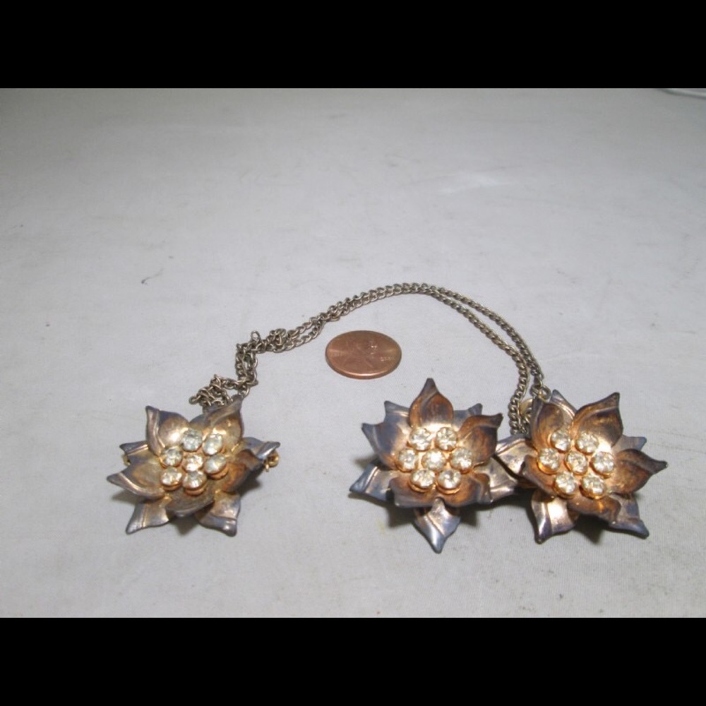 Vintage vermeil sterling silver chain brooch